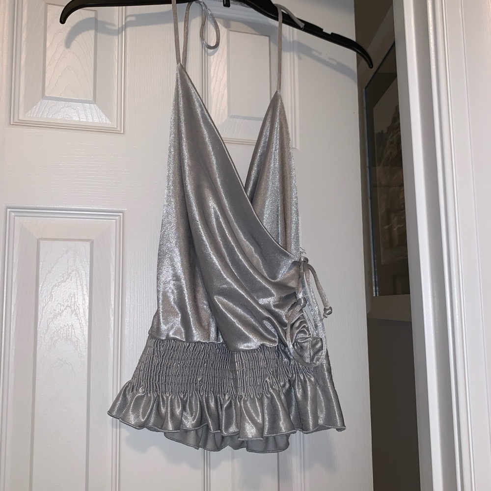 💕ON HOLD💕 Silver Ruffle Tank - Picture 3 of 8
